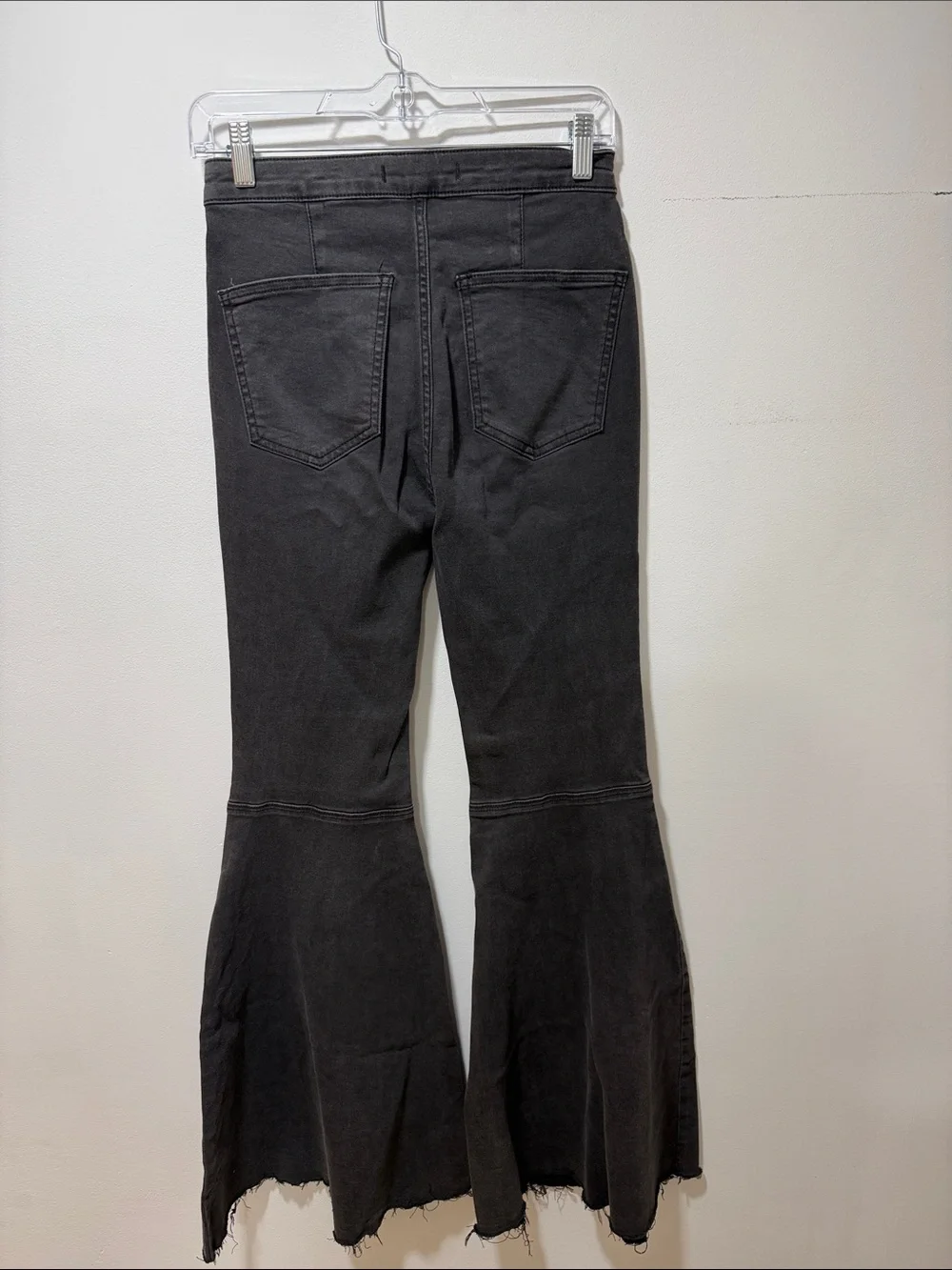 Free People Womens High Rise Wide Leg Black Denim 27R Flare Bell Bottom Grunge